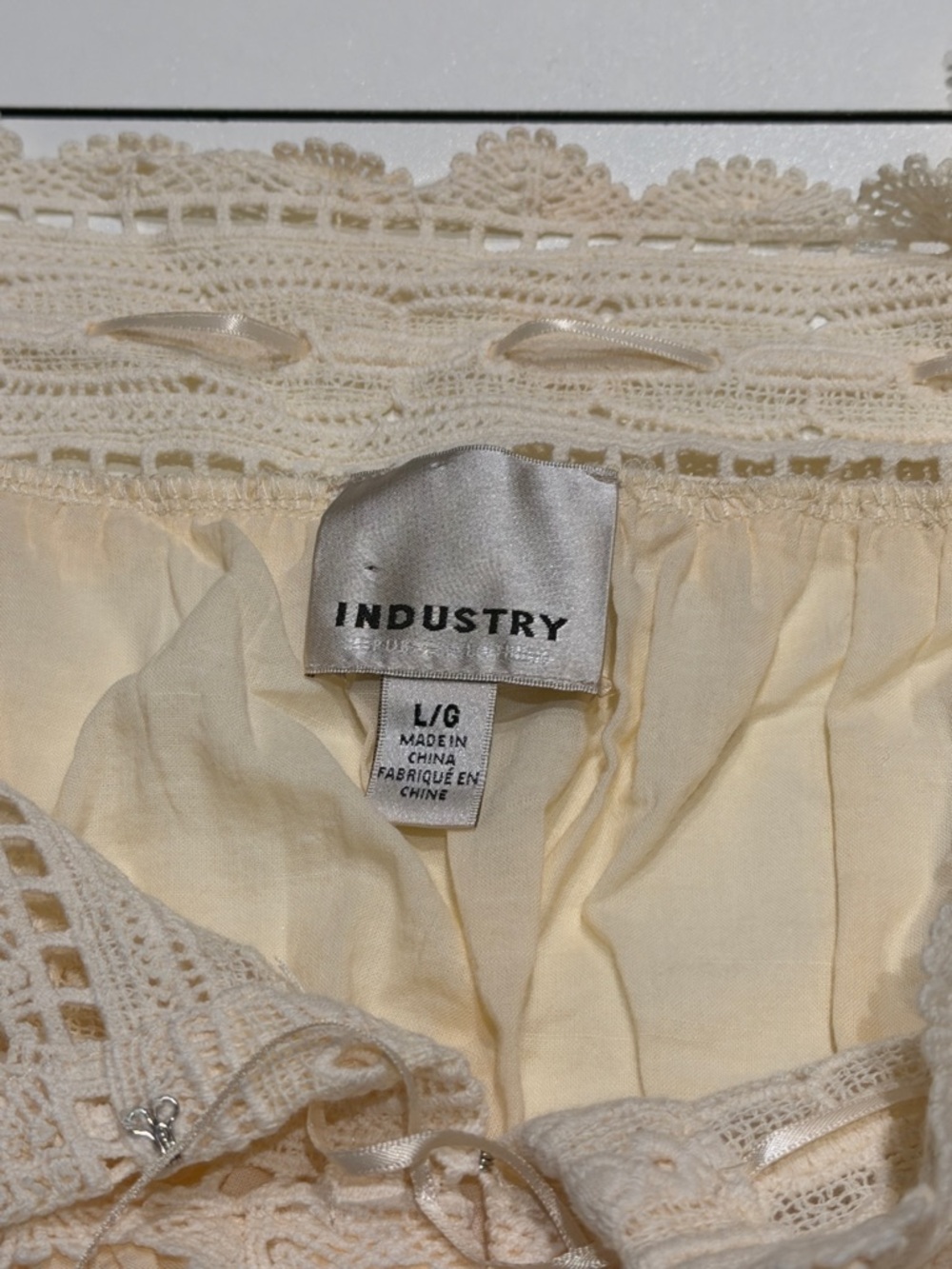 Industry Light Cream Lace-Trim Cotton Peasant Blouse L - Picture 3 of 5